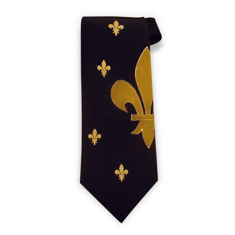 Fleur-de-lis hand-painted tie: black