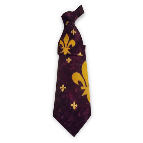 Fleur-de-lis hand-painted tie: purple