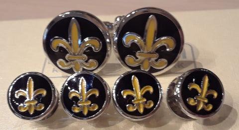 Fleur-de-Lis Round Cufflinks and Tuxedo Stud Set: Five Separate Exquisite Colors of Enamel - NOK Exclusive!